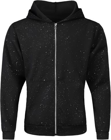 سويت شيرت بقلنسوة بسحاب للرجال من Sparkle Starry Night كاجوال لامع وأكمام طويلة مع جيوب in Saudi Arabia