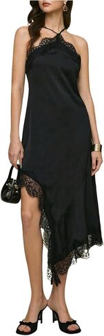 Milumia Women's Elegant Lace Trim Satin Halter Dress Asymmetrical High Low Long Party Dresses in Saudi Arabia