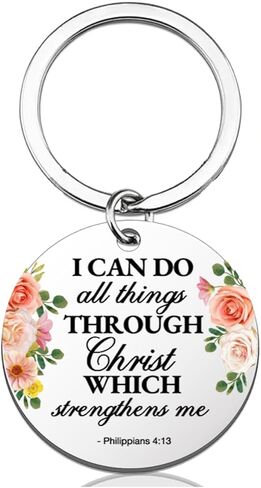 Bible Verse Keychain Christian Gifts for Women, Inspirational Religious Gifts for Catholic Christmas, I Can Do All Things Scripture Keyring in Kuwait