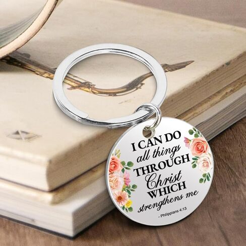 Bible Verse Keychain Christian Gifts for Women, Inspirational Religious Gifts for Catholic Christmas, I Can Do All Things Scripture Keyring in Kuwait
