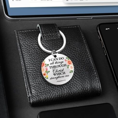 Bible Verse Keychain Christian Gifts for Women, Inspirational Religious Gifts for Catholic Christmas, I Can Do All Things Scripture Keyring in Kuwait