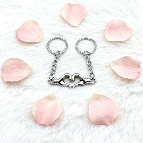 2Pcs Hand Heart Gesture Car Key Chain Ring Charm Couple Valentines Matching Keychain Pendant For Boyfriend Girlfriend Wife Husband Best Friend in Saudi Arabia