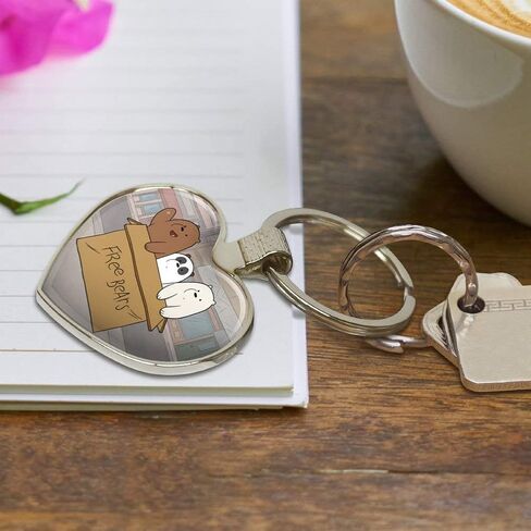 الرسومات والمزيد We Bare Bears Baby Bears Keychain Heart Love Metal Key Chain Ring in Saudi Arabia