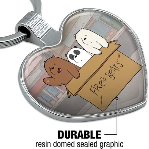 الرسومات والمزيد We Bare Bears Baby Bears Keychain Heart Love Metal Key Chain Ring in Saudi Arabia