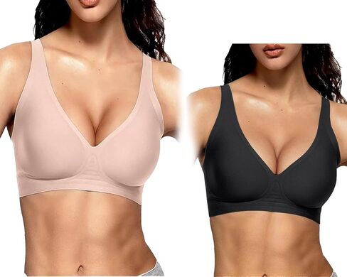 2PCS Jelly Seamless Deep V Push-Up Wireless Bra No Underwire Supportive Everyday Bras T Shirt Bralettes Plunge Bras in Saudi Arabia