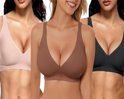 2PCS Jelly Seamless Deep V Push-Up Wireless Bra No Underwire Supportive Everyday Bras T Shirt Bralettes Plunge Bras in Saudi Arabia