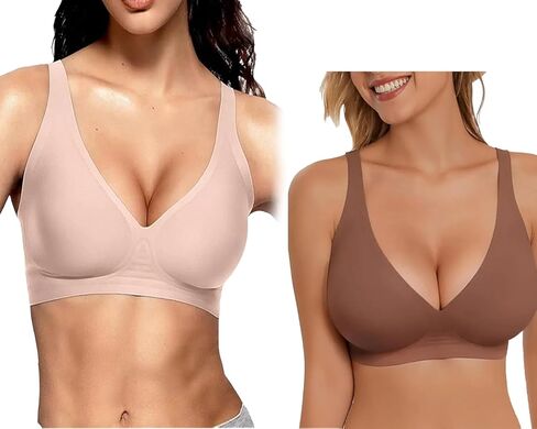 2PCS Jelly Seamless Deep V Push-Up Wireless Bra No Underwire Supportive Everyday Bras T Shirt Bralettes Plunge Bras in Saudi Arabia