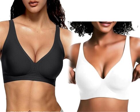 2PCS Jelly Seamless Deep V Push-Up Wireless Bra No Underwire Supportive Everyday Bras T Shirt Bralettes Plunge Bras in Saudi Arabia