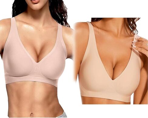2PCS Jelly Seamless Deep V Push-Up Wireless Bra No Underwire Supportive Everyday Bras T Shirt Bralettes Plunge Bras in Saudi Arabia
