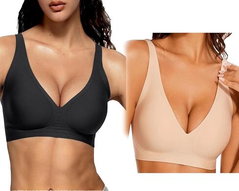 2PCS Jelly Seamless Deep V Push-Up Wireless Bra No Underwire Supportive Everyday Bras T Shirt Bralettes Plunge Bras in Saudi Arabia