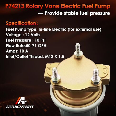 P74213 Electric Fuel Pump, In-Line Rotary Vane Pump Compatible with 97-02 Dodge Ram 2500 3500 L6 5.9L, Automotive Replacement 12V 10PSI 50-71GPH M12 X 1.5 NPSF Inlet & Outlet in Saudi Arabia