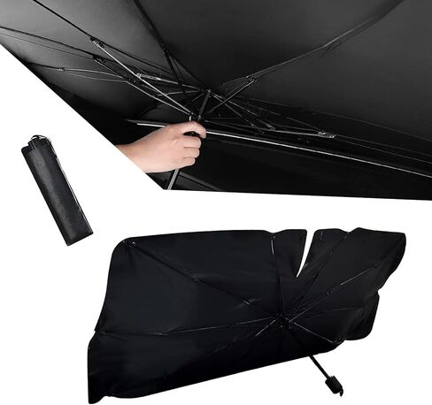 1 PC Car Windshield Sunshade, 55" x 31" Open Type Ten-Bone Anti-concave Umbrella Frame Foldable Reflective Frosted Non-Slip Handle Sunshade, Auxiliary Cooling Accessories, for Cars (Silver) in Saudi Arabia