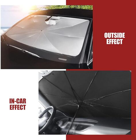 1 PC Car Windshield Sunshade, 55" x 31" Open Type Ten-Bone Anti-concave Umbrella Frame Foldable Reflective Frosted Non-Slip Handle Sunshade, Auxiliary Cooling Accessories, for Cars (Silver) in Saudi Arabia