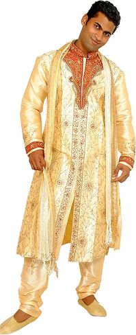 Gold Men Silk Sherwani Plus Sizes up to 7XL 3 Piece Indian Bollywood wedding Wear in Saudi Arabia