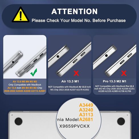 حافظة MOSISO متوافقة مع جهاز MacBook Air 13 بوصة 2026 2025 2024-2022 M4 A3240 M3 A3113 M2 A2681، غطاء صلب من البلاستيك وغطاء لوحة مفاتيح وواقي شاشة لجهاز MacBook Air 13.6 بوصة، هندسة جرافيتي in Kuwait