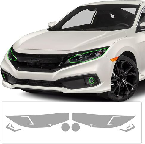 طقم تظليل المصابيح الأمامية ومصابيح الضباب المقطوعة مسبقًا المتوافقة مع Honda Civic 2016-2021 | غلاف غلاف من الفينيل PPF قابل للتمدد بدقة (دخان خفيف) in Kuwait