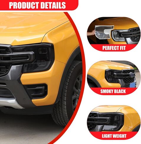 طبقة تظليل المصباح الأمامي Yinanlutos متوافقة مع Ford Ranger 2023-2025‌ المصباح الأمامي الواقي للديكور ملصق لاصق ملحقات السيارة الخارجية مادة TPU قطعتان in Kuwait