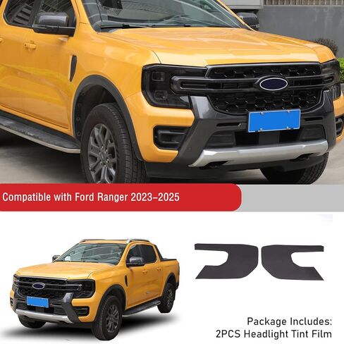 طبقة تظليل المصباح الأمامي Yinanlutos متوافقة مع Ford Ranger 2023-2025‌ المصباح الأمامي الواقي للديكور ملصق لاصق ملحقات السيارة الخارجية مادة TPU قطعتان in Kuwait