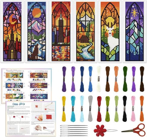 ACRNIGHEET 6PCS Cross Stitch Bookmark Kits Bookshelves Words Pattern Counted Cross Stitch Kits for Beginners Adults DIY Stamped Embroidery Bookmarks with Instructions Hand Embroidery Craft Gift in Kuwait