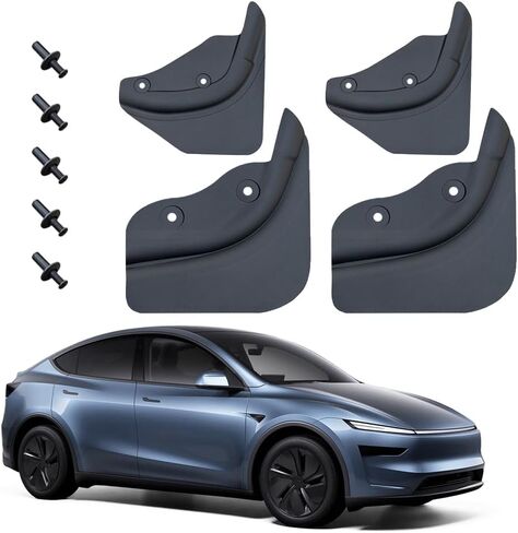 مخصص لـ Tesla Model Y 2025 2026 ملحقات اللوحات الطينية الأمامية والخلفية، حماية السيارة في جميع الأحوال الجوية حماية الطلاء لا يتطلب الحفر، اللوحات الطينية الواقية للإطارات 4 قطع in Kuwait