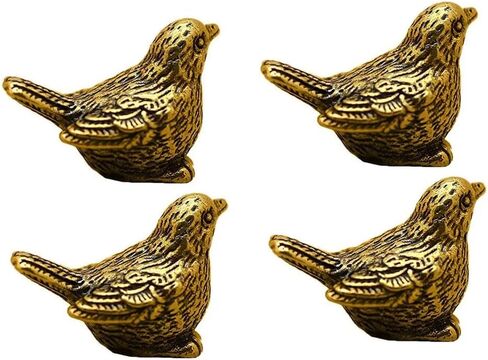 4PCS Brass Sparrow Statue, Exquisite Bird Decor, Desktop Metal Art, Miniature Sparrow Statue, Mini Animal Sculpture for Home Office in Saudi Arabia