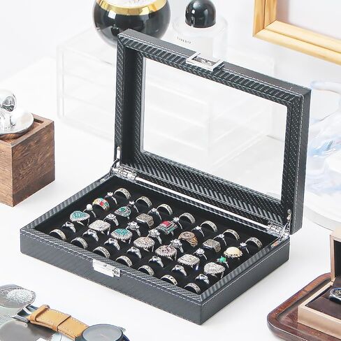 حافظة منظمة للحلقات، صندوق عرض حلقي للعرض، حامل حلقي 49 فتحة مع غطاء شفاف، صندوق تخزين حلقي، صينية حلقية للنساء in Kuwait