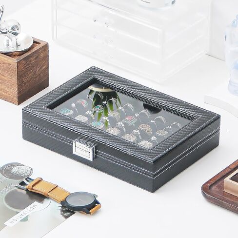 حافظة منظمة للحلقات، صندوق عرض حلقي للعرض، حامل حلقي 49 فتحة مع غطاء شفاف، صندوق تخزين حلقي، صينية حلقية للنساء in Kuwait