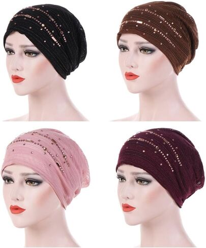 Inner Hijab Caps Women Bonnet Soft Breathable Thin Lace Wrap Hat(Black) in Saudi Arabia
