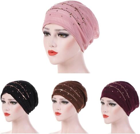 Inner Hijab Caps Women Bonnet Soft Breathable Thin Lace Wrap Hat(Black) in Saudi Arabia