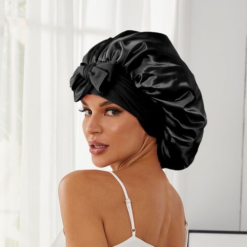 Silk Bonnet for Women, Soft Hair Bonnets for Sleeping with Tie Band, Satin Wrap for Curly Natural Hair & Braids in Saudi Arabia