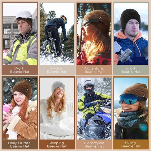 قبعات Donfri الصوفية للشتاء للرجال والنساء، مبطنة بالصوف البني، دافئة للغاية لفصل الشتاء، قبعة متماسكة على شكل جمجمة in Kuwait