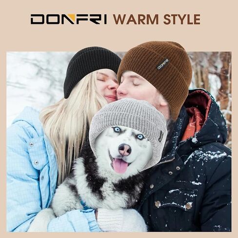 قبعات Donfri الصوفية للشتاء للرجال والنساء، مبطنة بالصوف البني، دافئة للغاية لفصل الشتاء، قبعة متماسكة على شكل جمجمة in Kuwait
