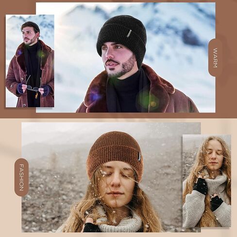 قبعات Donfri الصوفية للشتاء للرجال والنساء، مبطنة بالصوف البني، دافئة للغاية لفصل الشتاء، قبعة متماسكة على شكل جمجمة in Kuwait