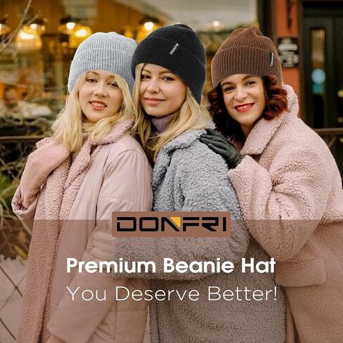 قبعات Donfri الصوفية للشتاء للرجال والنساء، مبطنة بالصوف البني، دافئة للغاية لفصل الشتاء، قبعة متماسكة على شكل جمجمة in Kuwait