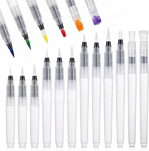 12 قطعة من أقلام الألوان المائية القابلة لإعادة الملء، مجموعة متنوعة من فرشاة الطلاء المحمولة المقاومة للتسرب لمزج الخط وتلوين أكريليك الغواش المائي، طرف مدبب ومسطح in Kuwait