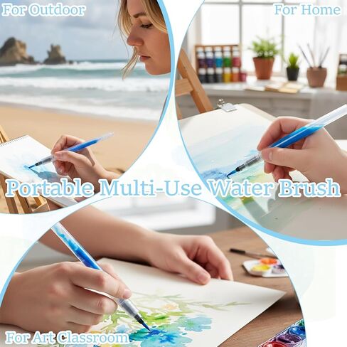 12 قطعة من أقلام الألوان المائية القابلة لإعادة الملء، مجموعة متنوعة من فرشاة الطلاء المحمولة المقاومة للتسرب لمزج الخط وتلوين أكريليك الغواش المائي، طرف مدبب ومسطح in Kuwait