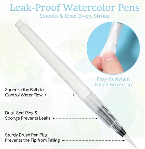 12 قطعة من أقلام الألوان المائية القابلة لإعادة الملء، مجموعة متنوعة من فرشاة الطلاء المحمولة المقاومة للتسرب لمزج الخط وتلوين أكريليك الغواش المائي، طرف مدبب ومسطح in Kuwait