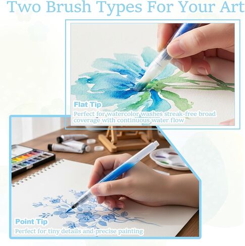 12 قطعة من أقلام الألوان المائية القابلة لإعادة الملء، مجموعة متنوعة من فرشاة الطلاء المحمولة المقاومة للتسرب لمزج الخط وتلوين أكريليك الغواش المائي، طرف مدبب ومسطح in Kuwait