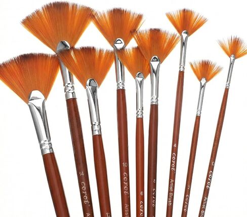 9Pcs Fan Brush for Painting, Professional Oil Acrylic Paint Brushes Artist Fan Paint Brushes Nylon Hair Long Wood Handle Fan Brush for Acrylic Watercolor Oil Painting (0#,2#,4#,6#,8#,10#,12#,14#,16#) in Saudi Arabia
