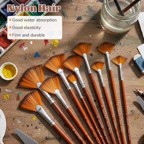 9Pcs Fan Brush for Painting, Professional Oil Acrylic Paint Brushes Artist Fan Paint Brushes Nylon Hair Long Wood Handle Fan Brush for Acrylic Watercolor Oil Painting (0#,2#,4#,6#,8#,10#,12#,14#,16#) in Saudi Arabia