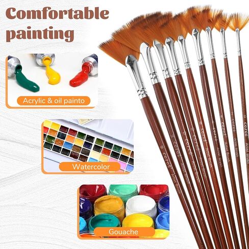 9Pcs Fan Brush for Painting, Professional Oil Acrylic Paint Brushes Artist Fan Paint Brushes Nylon Hair Long Wood Handle Fan Brush for Acrylic Watercolor Oil Painting (0#,2#,4#,6#,8#,10#,12#,14#,16#) in Saudi Arabia