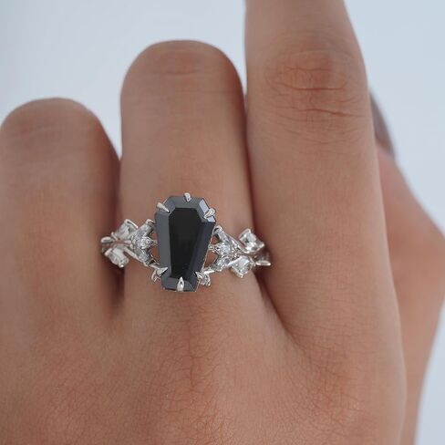 Coffin Cut Black Moissanite Ring 925 Sterling Silver Dark Macabre Gothic Engagement Wedding Statement Womens Ring Goth Jewelry Size 4 to 10 in Kuwait