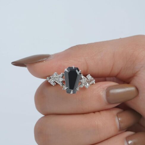 Coffin Cut Black Moissanite Ring 925 Sterling Silver Dark Macabre Gothic Engagement Wedding Statement Womens Ring Goth Jewelry Size 4 to 10 in Kuwait