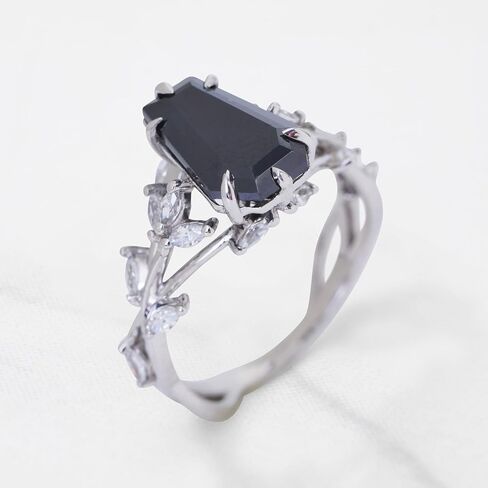Coffin Cut Black Moissanite Ring 925 Sterling Silver Dark Macabre Gothic Engagement Wedding Statement Womens Ring Goth Jewelry Size 4 to 10 in Kuwait