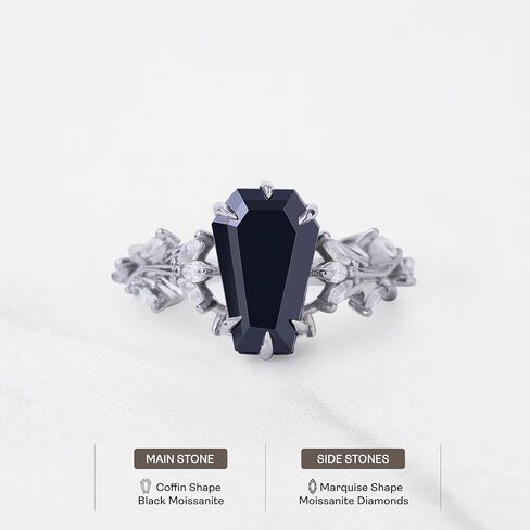 Coffin Cut Black Moissanite Ring 925 Sterling Silver Dark Macabre Gothic Engagement Wedding Statement Womens Ring Goth Jewelry Size 4 to 10 in Kuwait