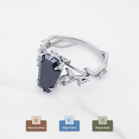 Coffin Cut Black Moissanite Ring 925 Sterling Silver Dark Macabre Gothic Engagement Wedding Statement Womens Ring Goth Jewelry Size 4 to 10 in Kuwait