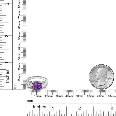 Gem Stone King 3.60 Cttw Purple Amethyst 3-Stone Engagement Ring For Women | 925 Sterling Silver | Gemstone Birthstone | Cushion 8MM | 3 Stone Wedding Engagement Anniversary Ring in Saudi Arabia
