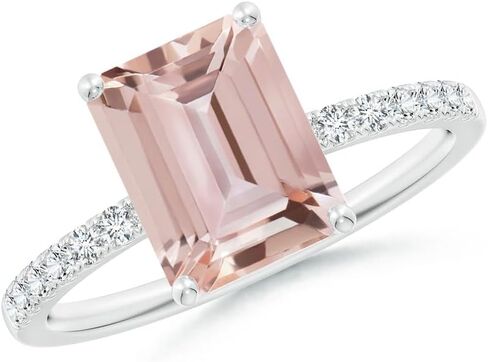 Lab-Grown Emerald-Cut Pink Morganite Engagement Ring with Lab Diamonds Side Stone Halo Engagement Ring 14k White Gold Plated 925 Sterling Silver in Saudi Arabia