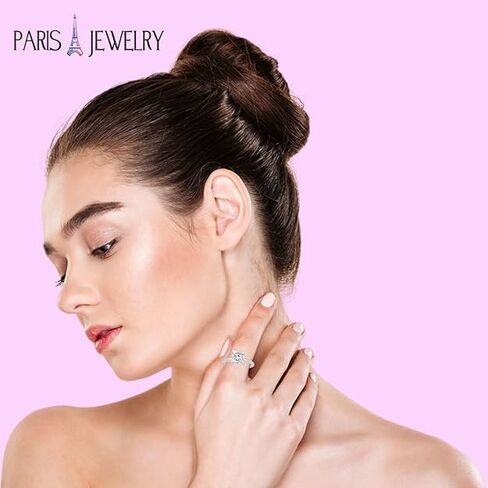 مجوهرات باريس خاتم زفاف دائري من الذهب الأبيض عيار 18 قيراط | خاتم مطلي مويسانيتي 4 قيراط | هدية للنساء in Kuwait