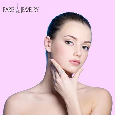 مجوهرات باريس خاتم زفاف دائري من الذهب الأبيض عيار 18 قيراط | خاتم مطلي مويسانيتي 4 قيراط | هدية للنساء in Kuwait